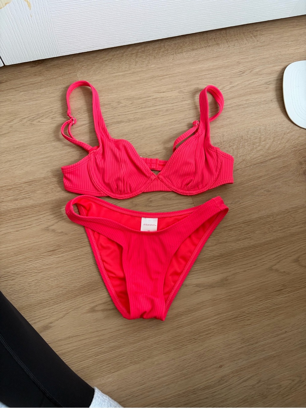 Xhilaration Hot Pink Ribbed Bikini Set (Top S Bottoms XS)